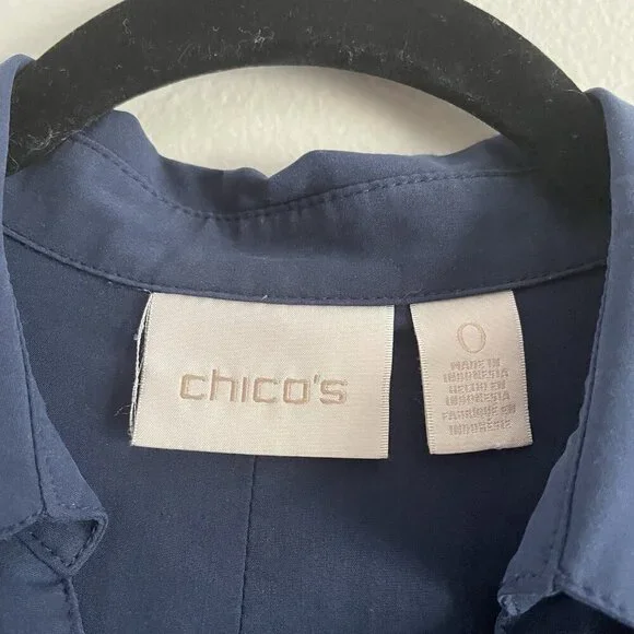 Chicos Women 0/S Blue Roll Tab Sleeves Button Front Silky Soft Relaxed Shirt - Picture 9 of 13